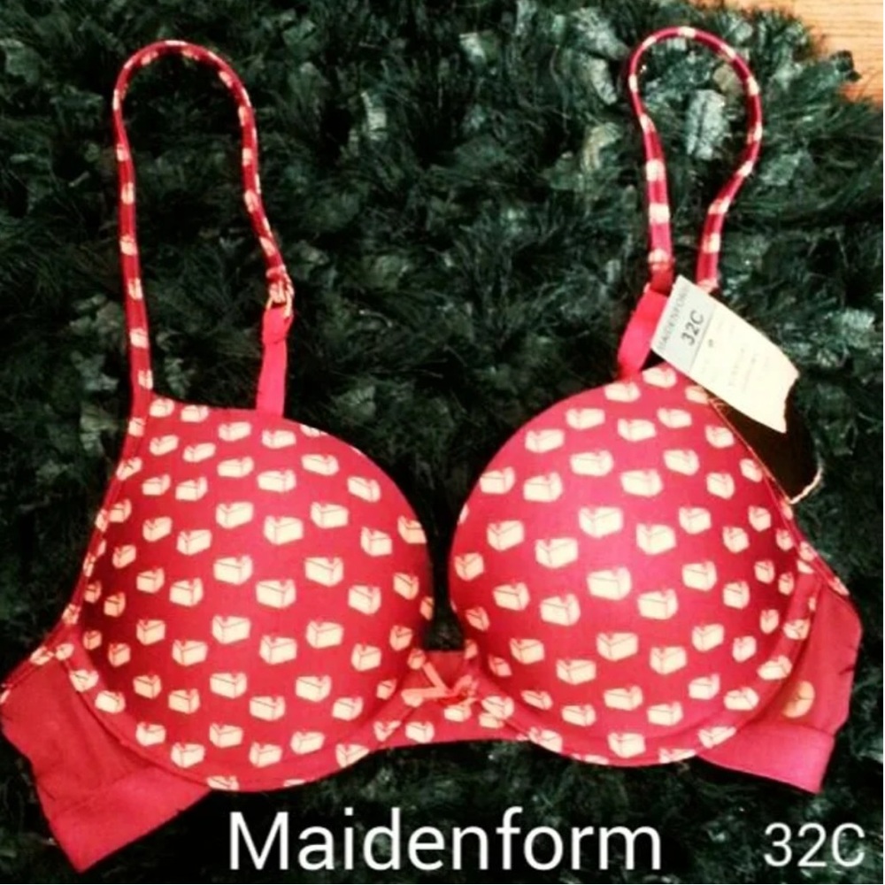 New! Maidenform Pink and White Heart Pattern Bra-32C